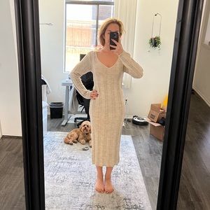 Free People - Savannah Sweater Midi Dress - Size M, Beige